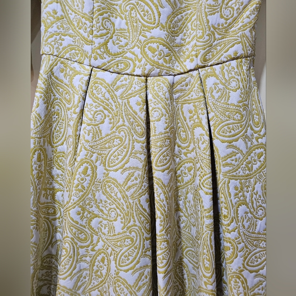 Lucy & Co Large Pleated Paisley Flare Skater Dress Chartreuse Baroque Brocade - Picture 3 of 11